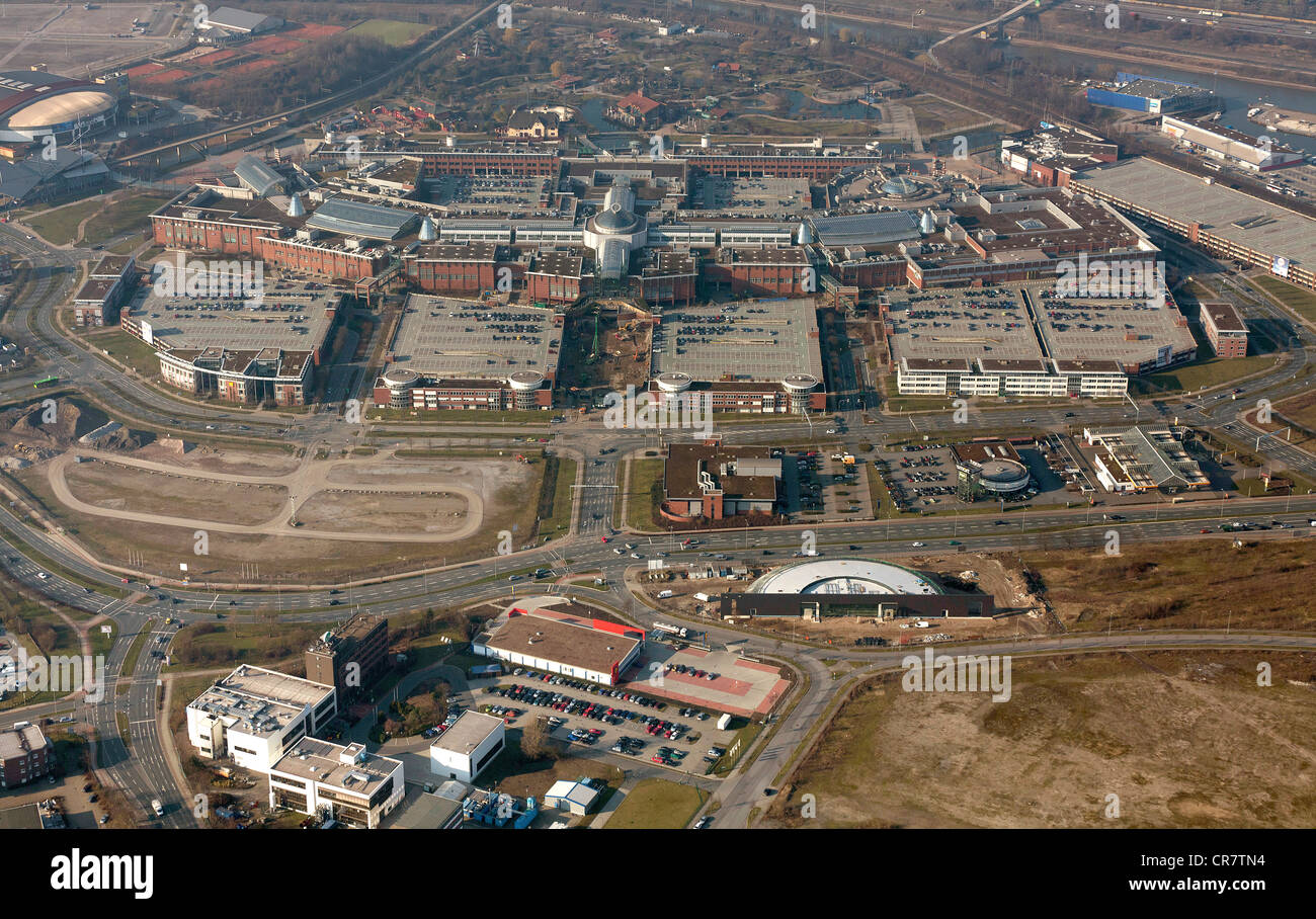 Luftaufnahme, Erweiterung des Centro Oberhausen Mall, C und O-Erweiterungen, Eingangsbereich, neue Spielhalle im Centro Stockfoto
