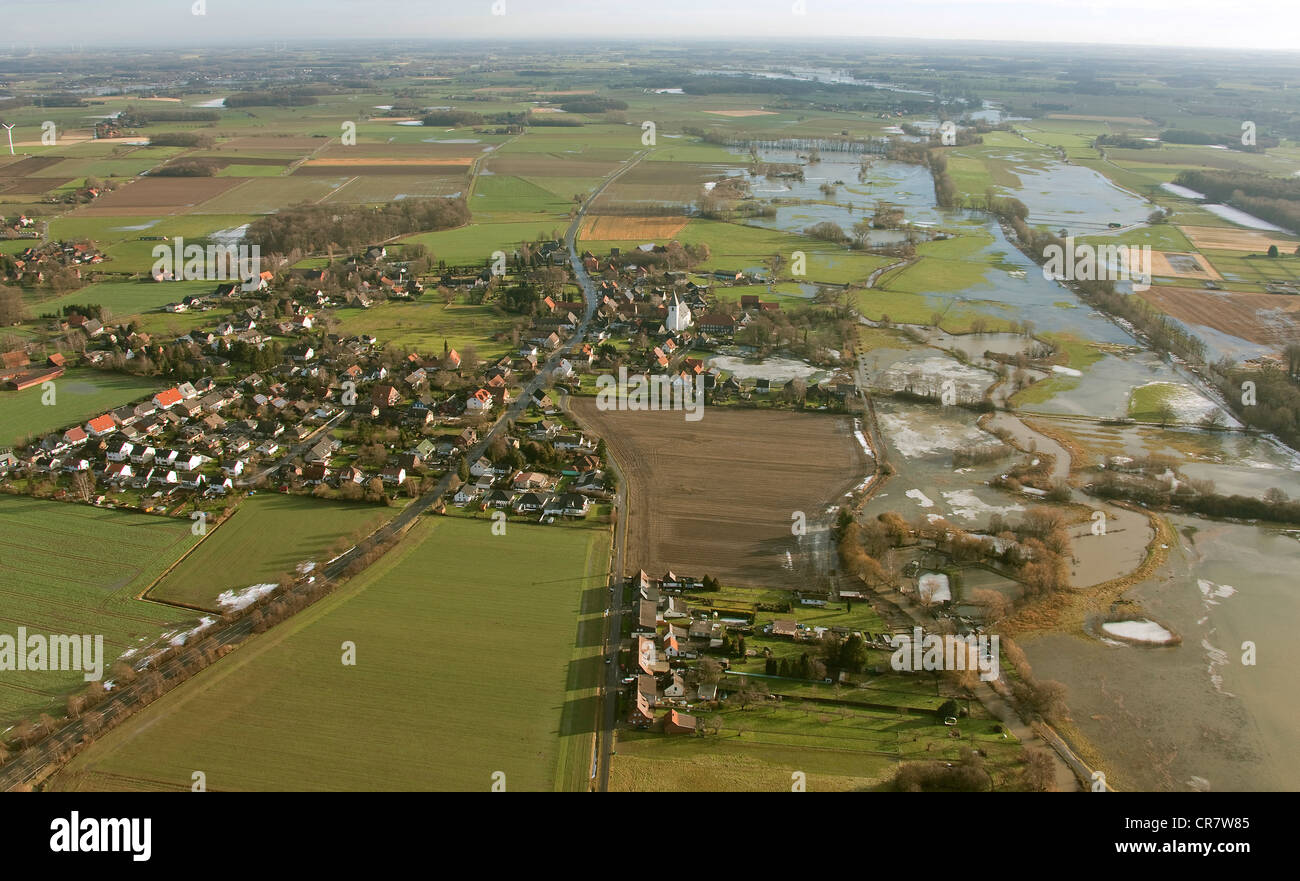 Luftbild, Ahse Fluss, Lippe-Zufluss, Flut, Hamm, Welver, Ruhrgebiet und Umgebung, Nordrhein-Westfalen, Deutschland, Europa Stockfoto