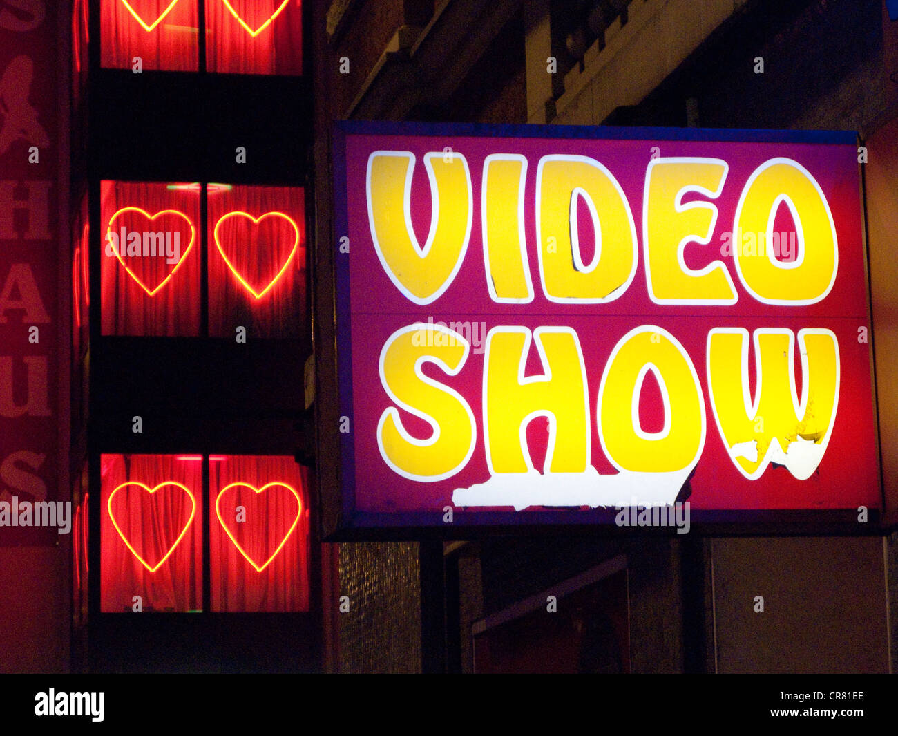 Neon Sign "video-Show", Rotlichtviertel, Frankfurt Am Main, Hessen, Deutschland, Europa Stockfoto