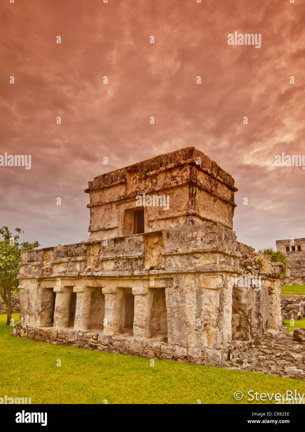 Tempel der Fresken In der Maya-Ruinen von Tulum auf der Yucatan Halbinsel, Rivera Maya, Quitana Roo, Mexiko Stockfoto