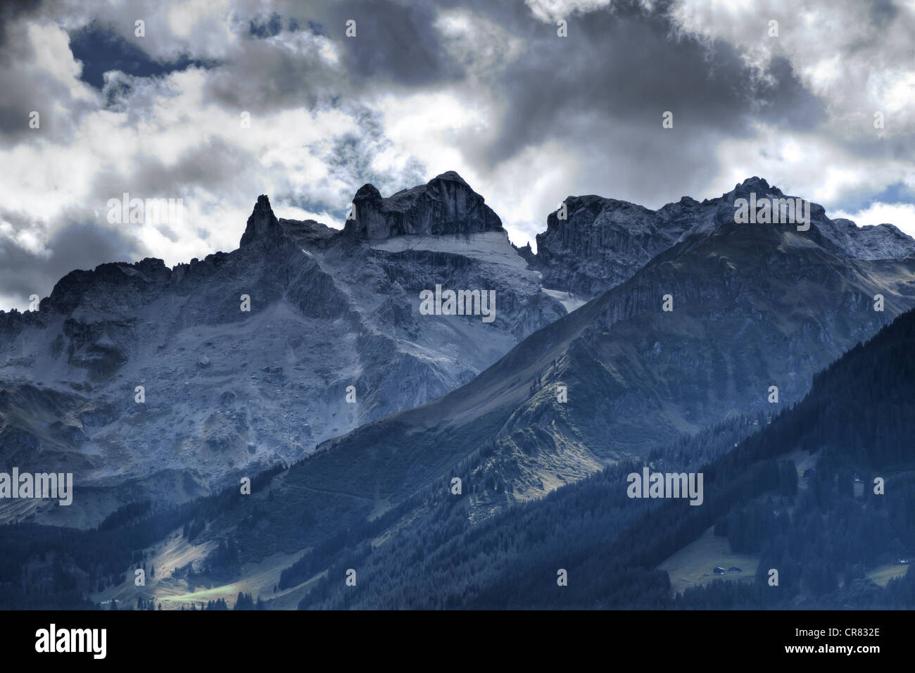 DRI Tuerm Berge, was bedeutet "drei Türme", Montafon, Raetikon Gebirge, Vorarlberg, Österreich, Europa Stockfoto