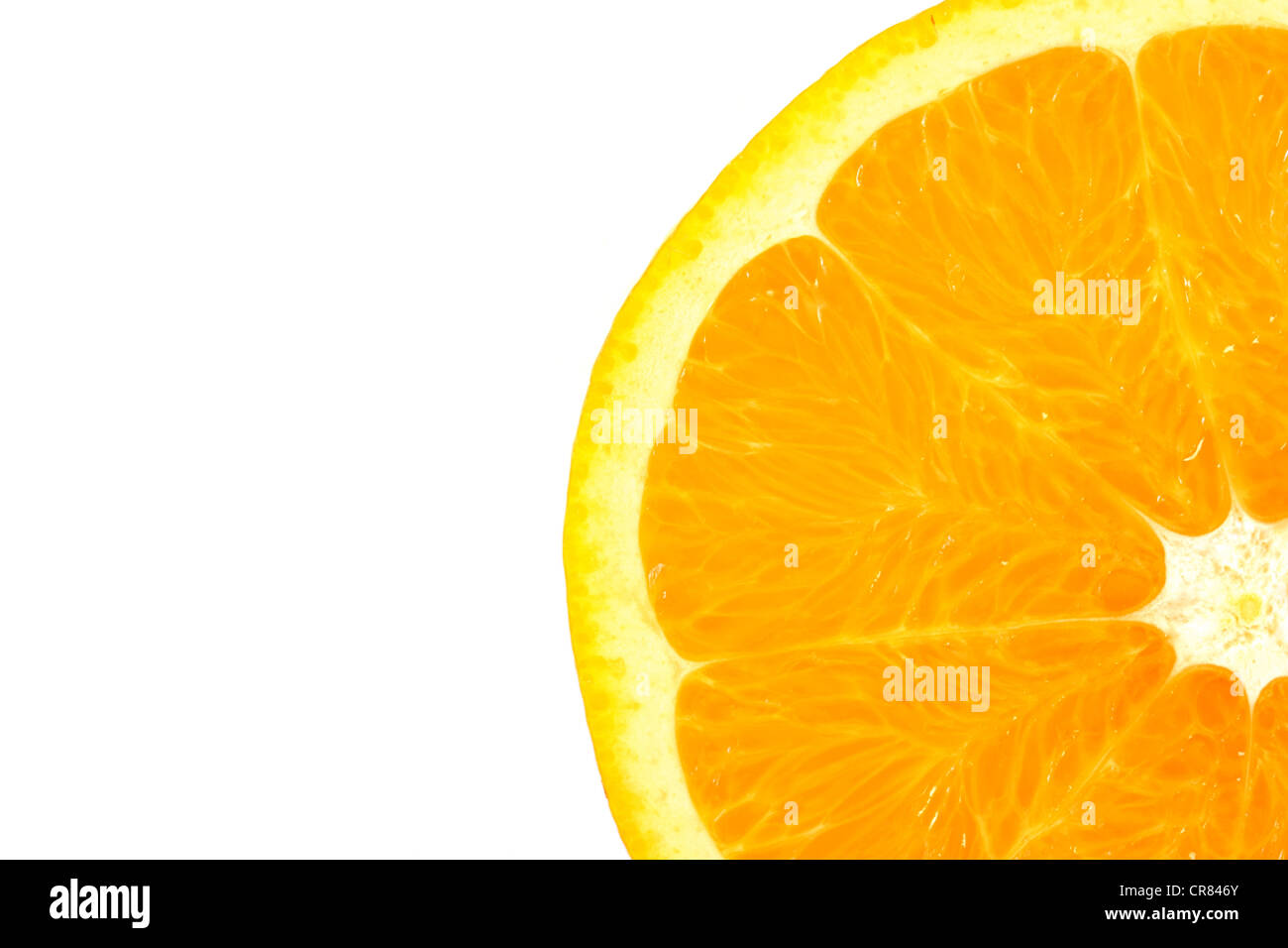 Orangenscheibe auf weißem Hintergrund Stockfoto