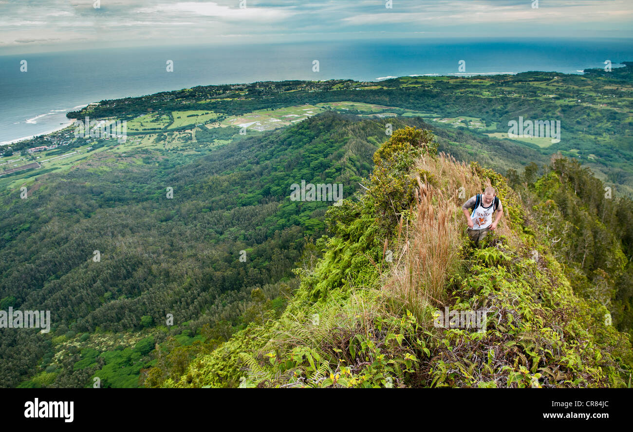 Wanderer über Hanalei, Kauai, Hawaii Stockfoto