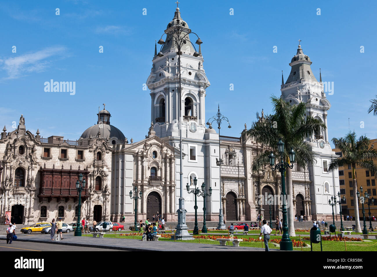 Peru, Lima, historische Zentrum UNESCO-Welterbe, Plaza de Armas und die Kathedrale Stockfoto