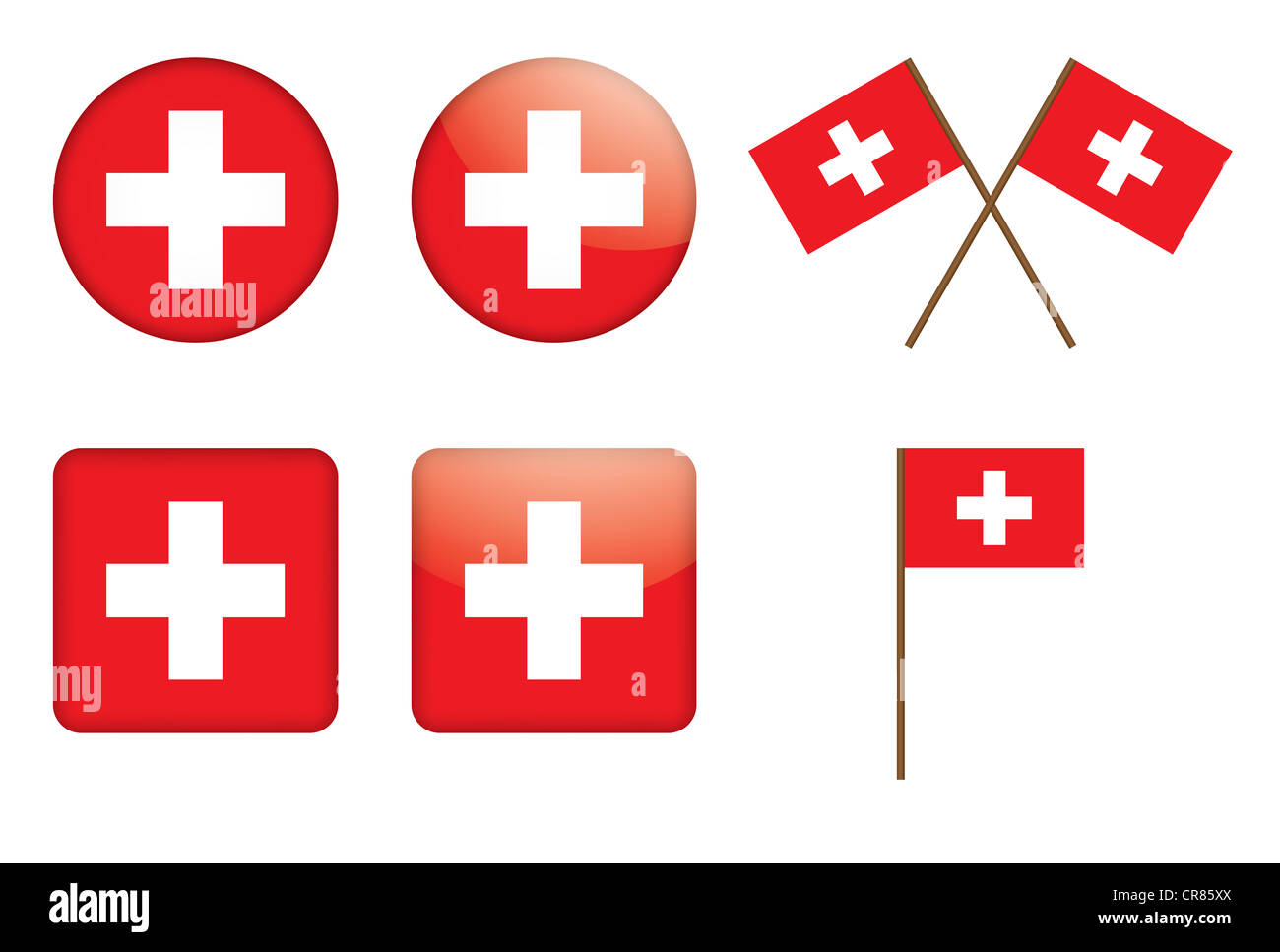 Satz Von Abzeichen Mit Schweizer Flagge Illustration Stockfotografie Alamy