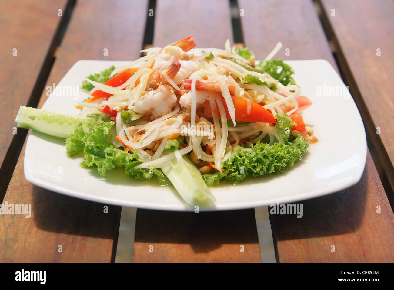 Papaya-Salat mit Meeresfrüchten beurlaubt Salat Stockfoto