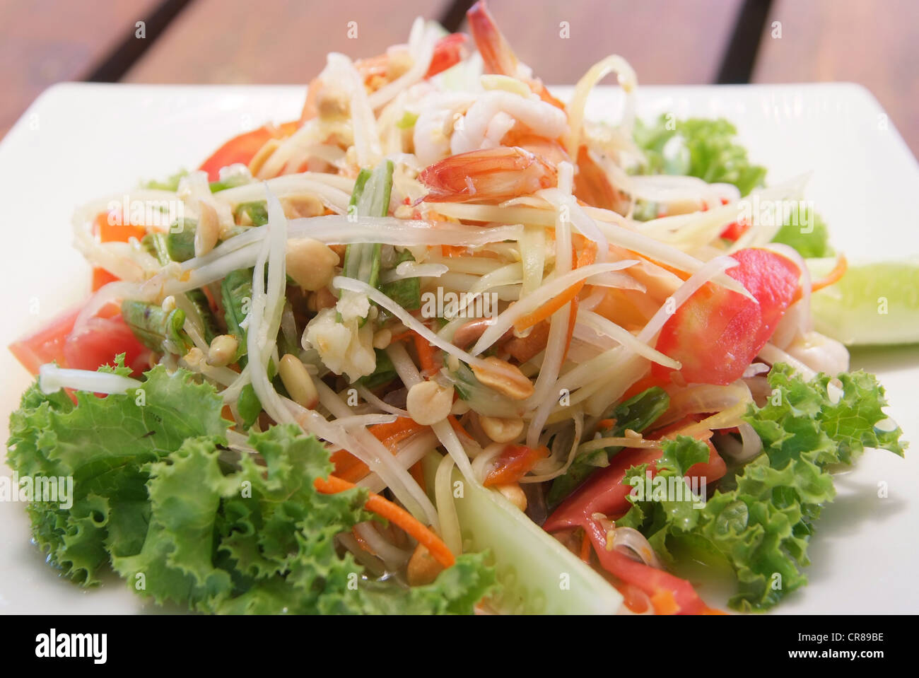 Papaya-Salat mit Meeresfrüchten beurlaubt Salat Stockfoto