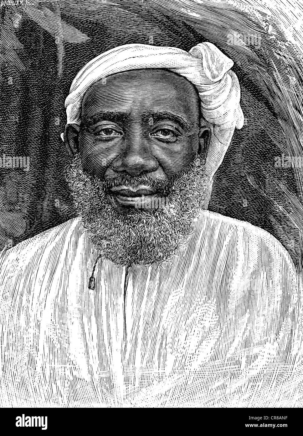 Tippu Tip, 1837 - 14.6.1905, East Afrika Merchant, Portrait, Holzgravur, Ende des 19. Jahrhunderts, Stockfoto