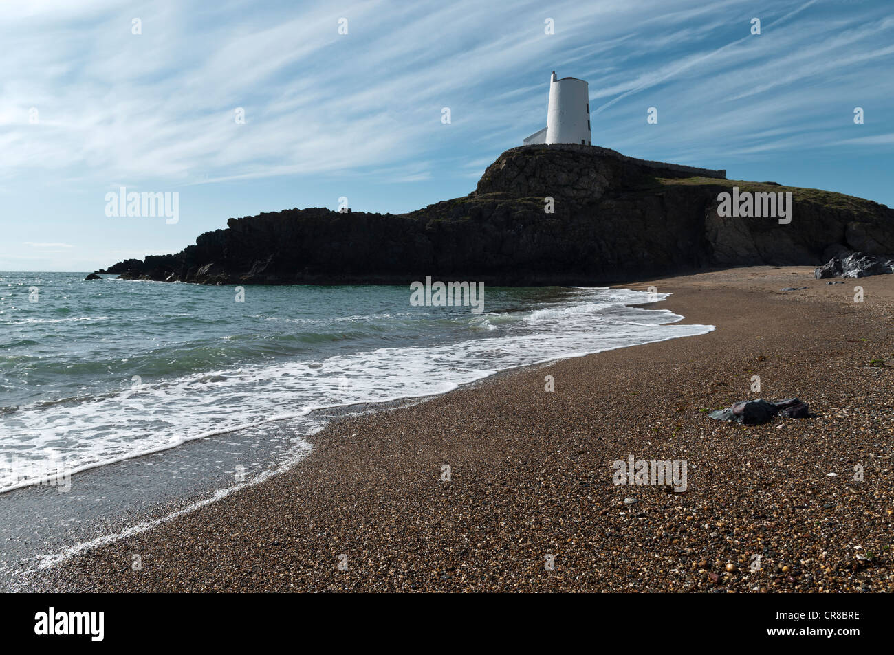 Der alte Leuchtturm Porth Twr-Mawr auf Llanddwyn Insel Anglesey North Wales Stockfoto