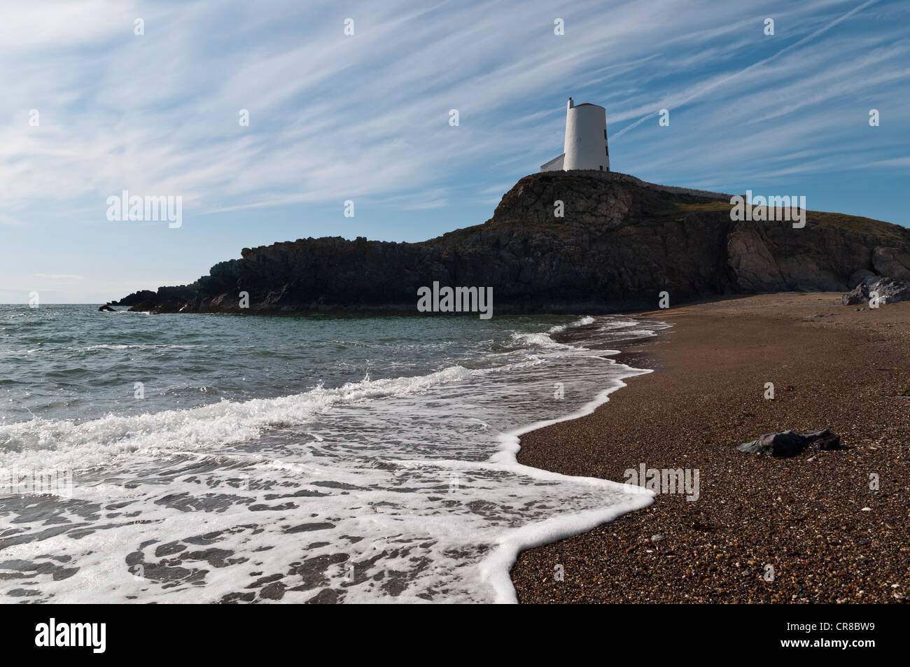 Der alte Leuchtturm Porth Twr-Mawr auf Llanddwyn Insel Anglesey North Wales Stockfoto