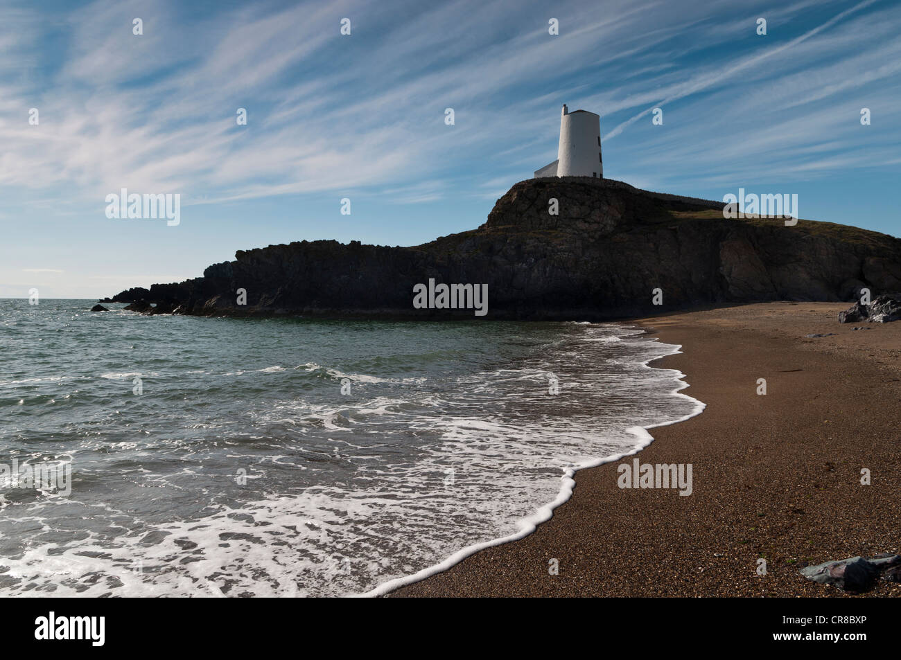 Der alte Leuchtturm Porth Twr-Mawr auf Llanddwyn Insel Anglesey North Wales Stockfoto