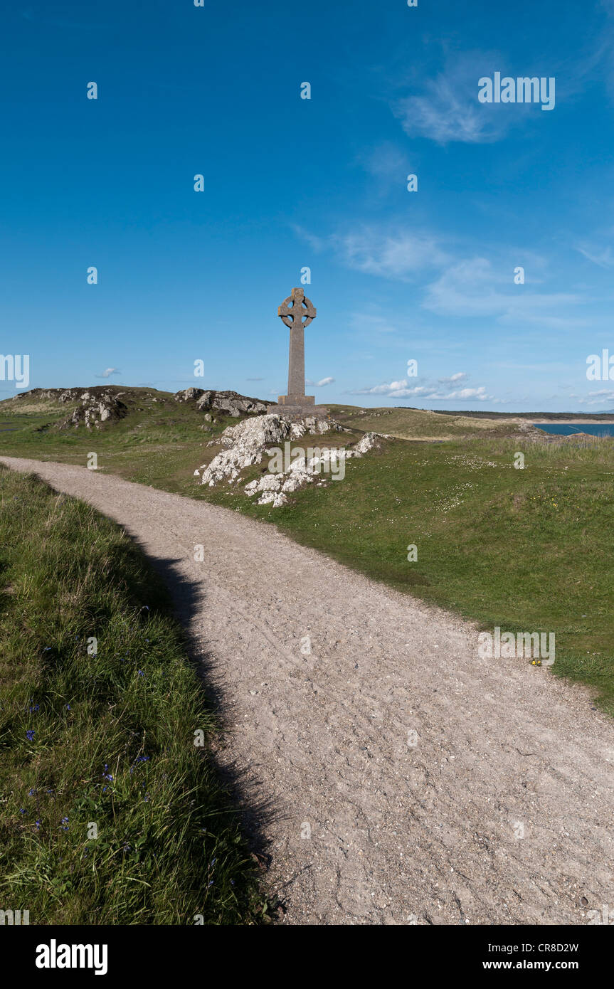 Keltenkreuz auf Llanddwyn Insel Anglesey North Wales Stockfoto
