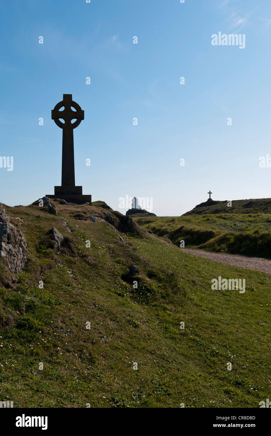 Keltenkreuz auf Llanddwyn Insel Anglesey North Wales Stockfoto