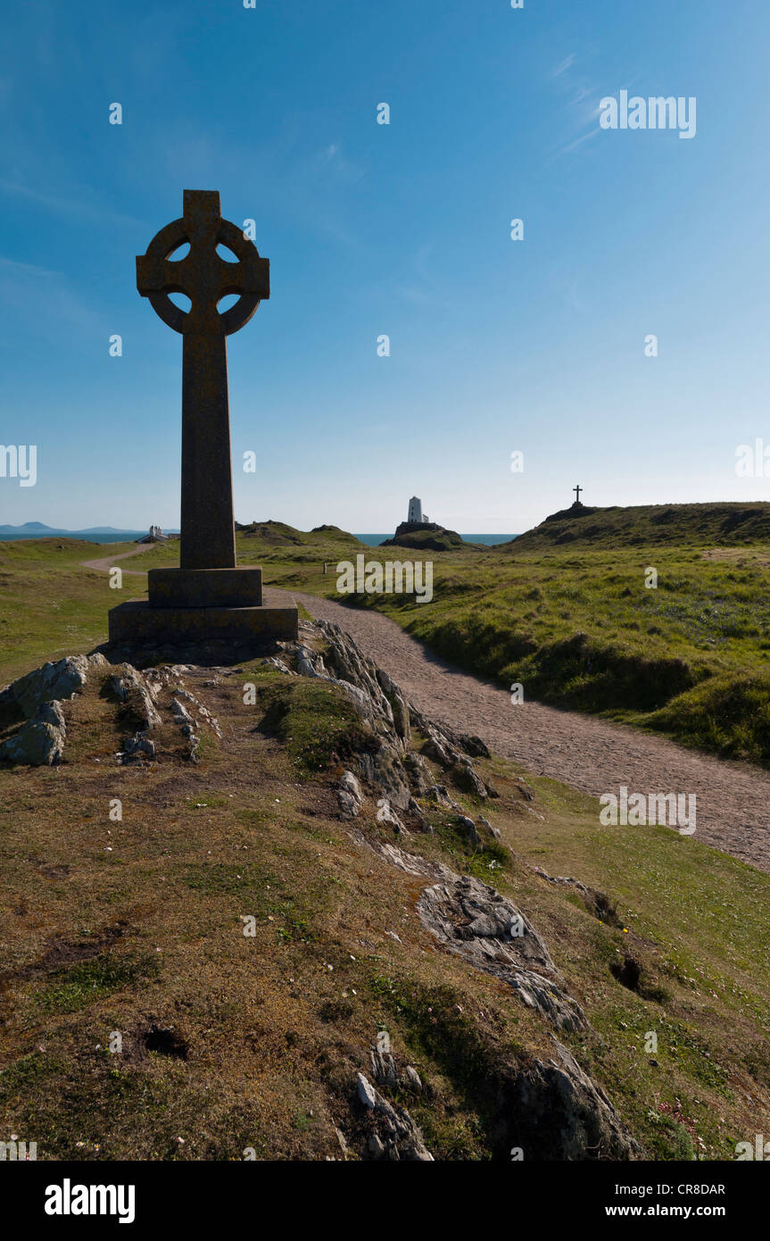 Keltenkreuz auf Llanddwyn Insel Anglesey North Wales Stockfoto