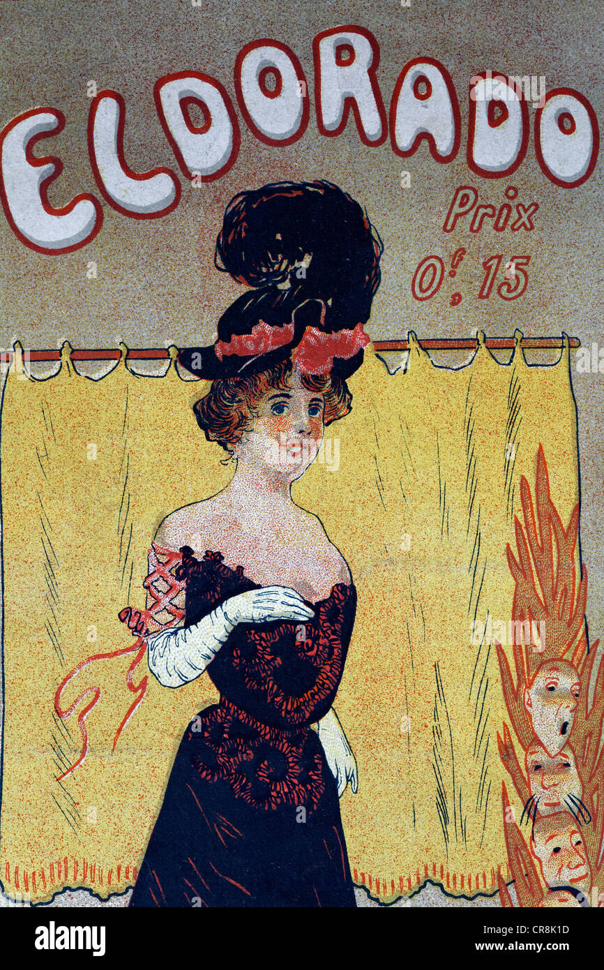 Beispiel für eine Paris Revue-Tänzerin, historischen Programm, um 1900, Paris, Frankreich, Europa Stockfoto