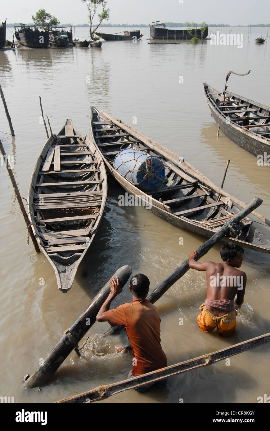 Bangladesch, Dorf Kalabogi am Fluss Shibsha in der Nähe von Golf von Bengalen, Völker sind am stärksten vom Klimawandel betroffen Stockfoto
