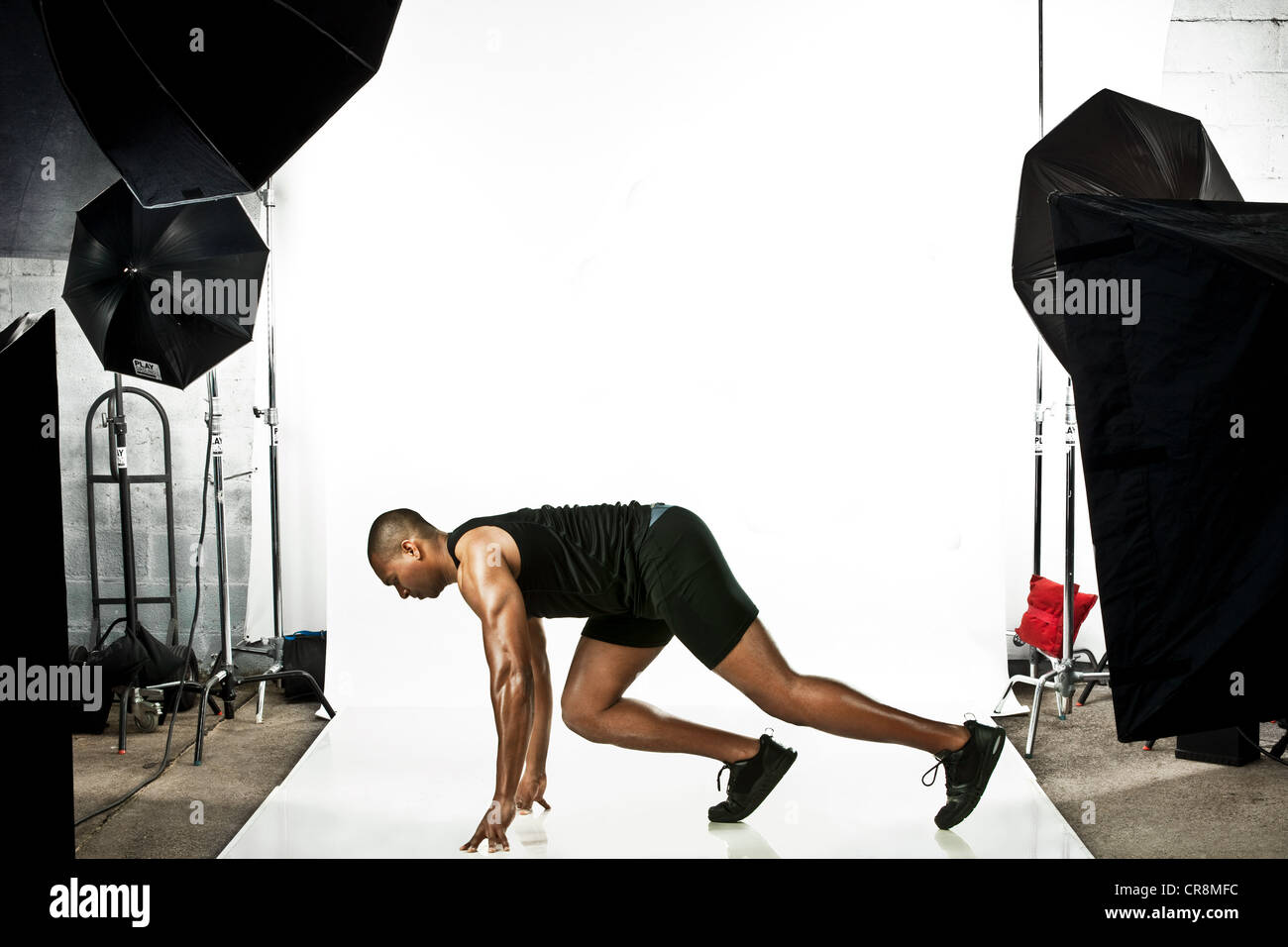 Sprinter beim Fotoshooting Stockfoto