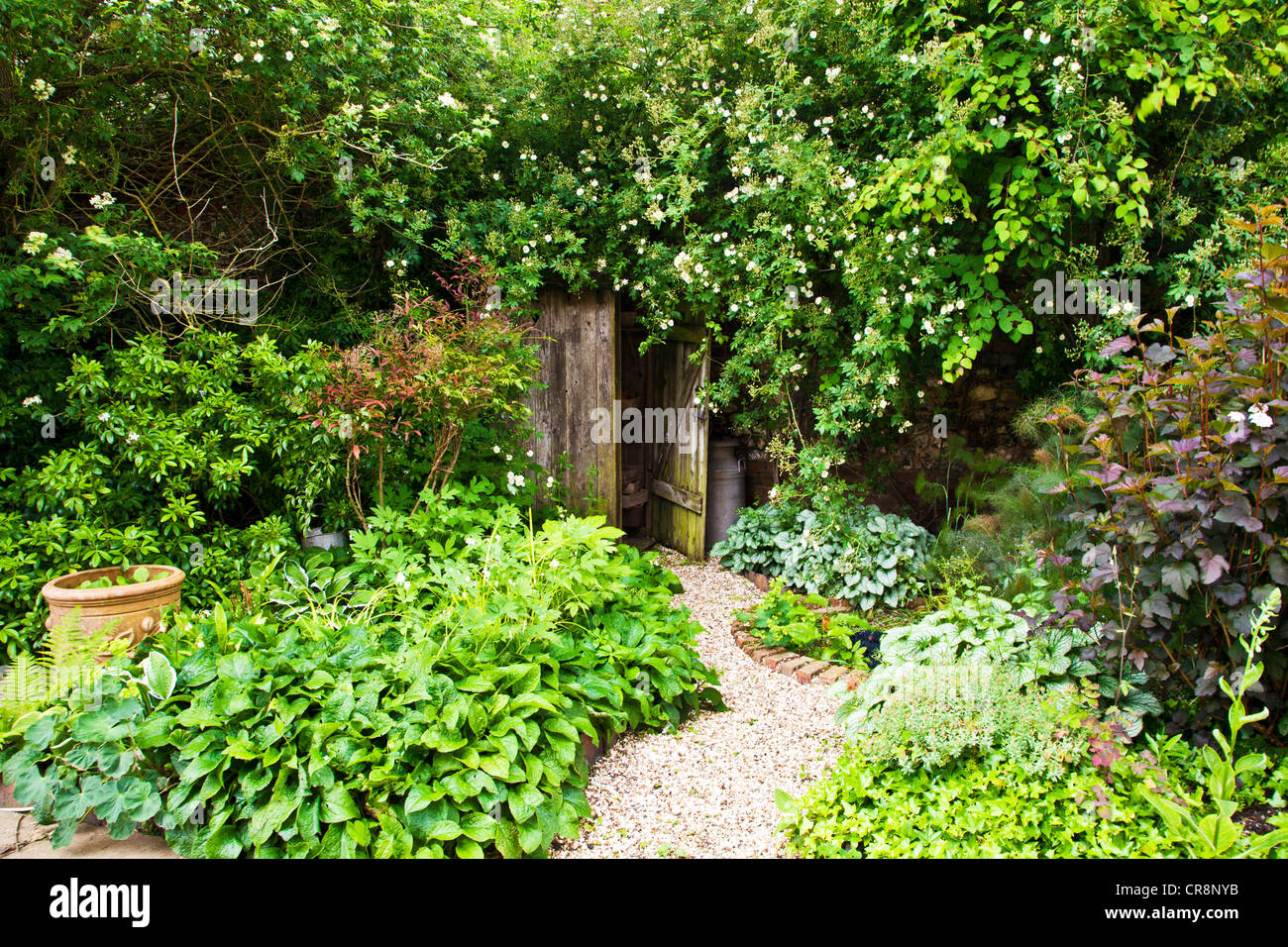 Garten im Innenhof durch bewegte Räume für RHS Chelsea 2007, jetzt bei Rasenflächen Manor in Berkshire, England, UK. Vergoldetem Silber gewann. Stockfoto