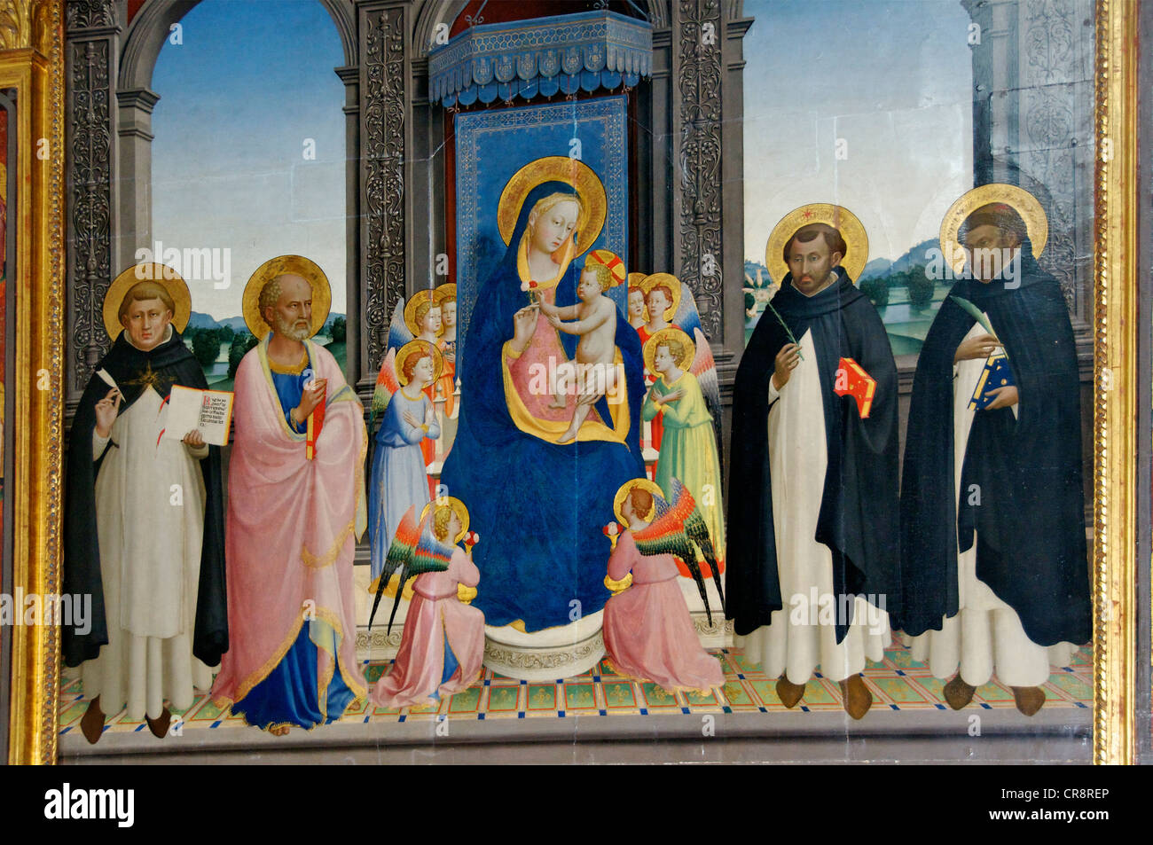 Überarbeitete Malerei von Fra Angelico Triptychon Kirche von San Domenico Fiesole Toskana Italien Stockfoto