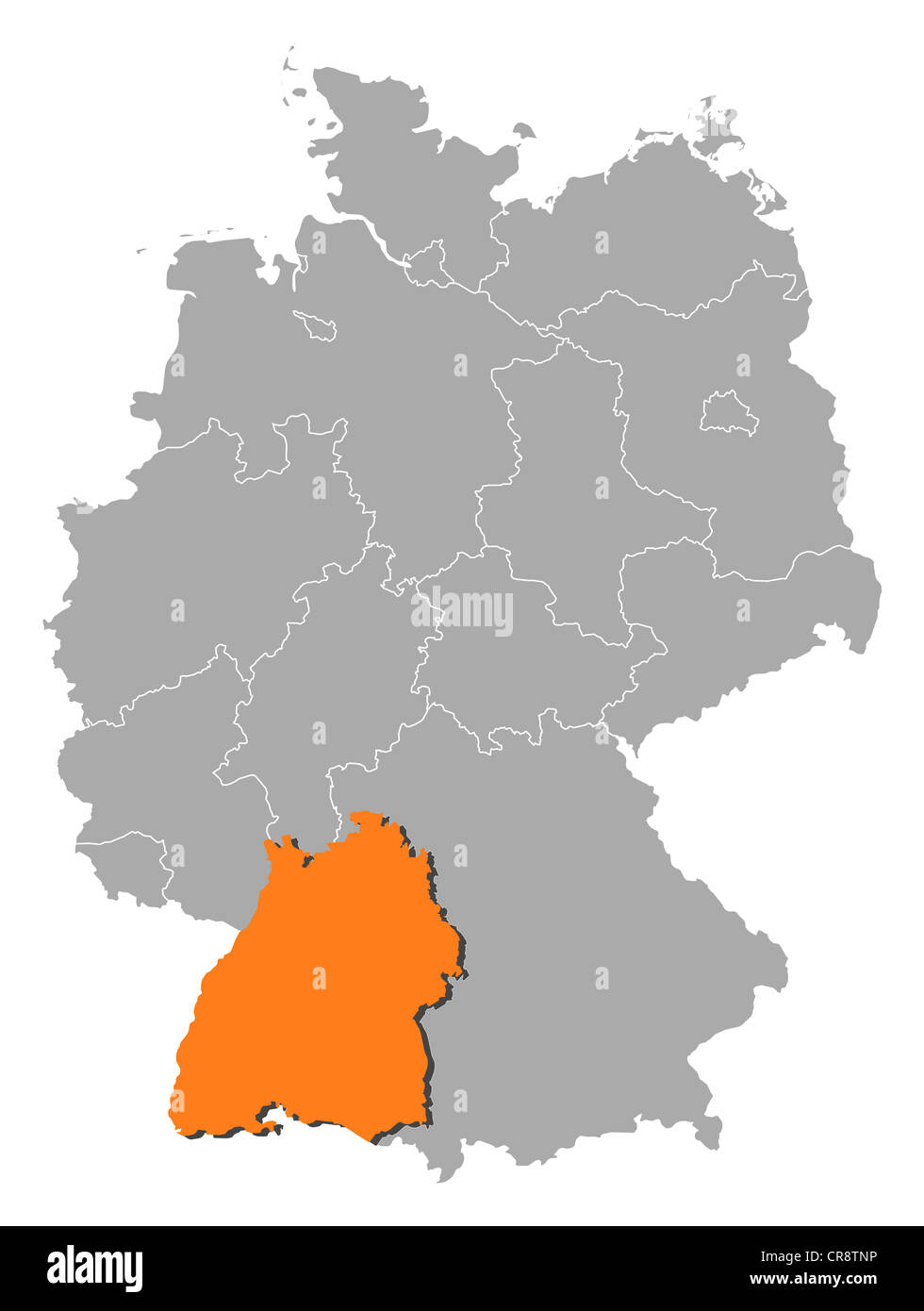 Politische Karte von Deutschland mit den mehrere Staaten wo Baden-Württemberg markiert ist. Stockfoto