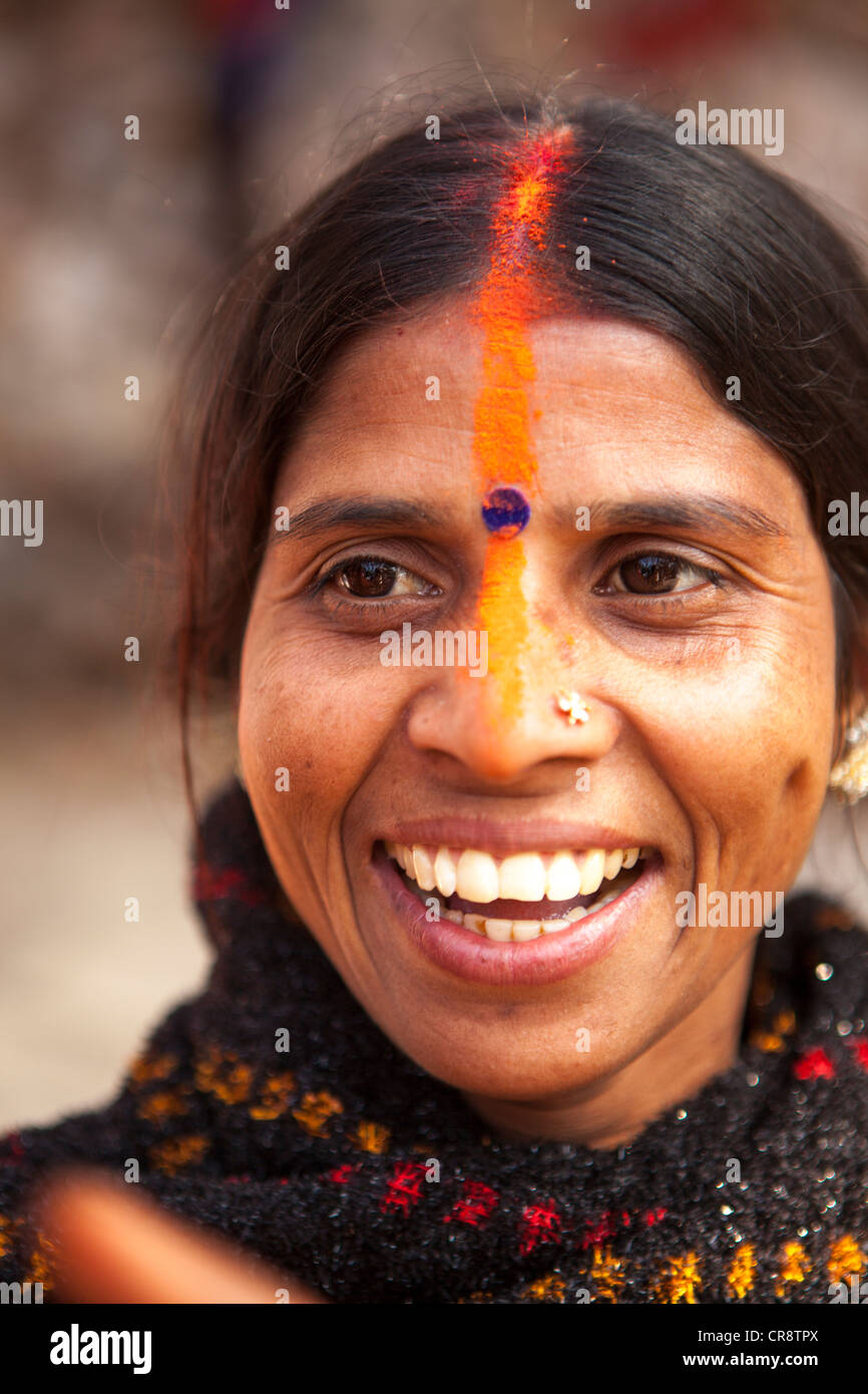 Porträt der indischen Frau, Dungeshwari Cave(Mahakala caves), Bodhgaya, Bihar, Indien Stockfoto