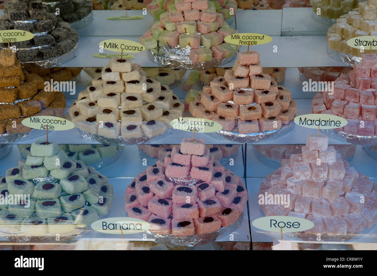 Türkische Spezialitäten, türkische Süßigkeiten, Dalyan in der Nähe von Marmaris, Türkische Ägäis, Türkei Stockfoto