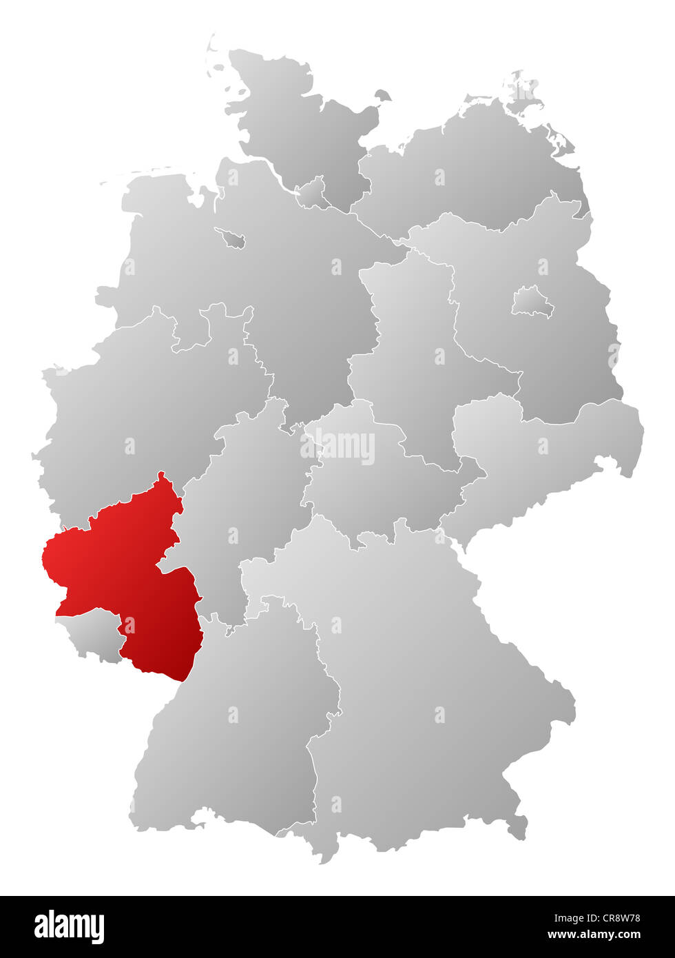 Politische Karte von Deutschland mit den mehrere Staaten wo Rheinland-Pfalz markiert ist 