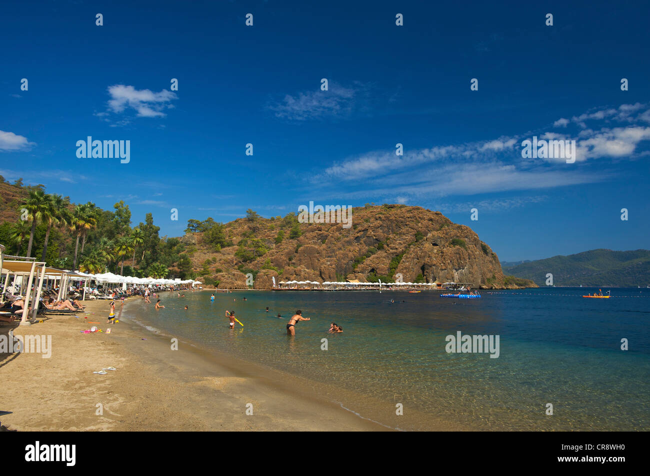 Privatstrand des D-Maris Hotels in Marmaris, Türkische Ägäis, Türkei Stockfoto