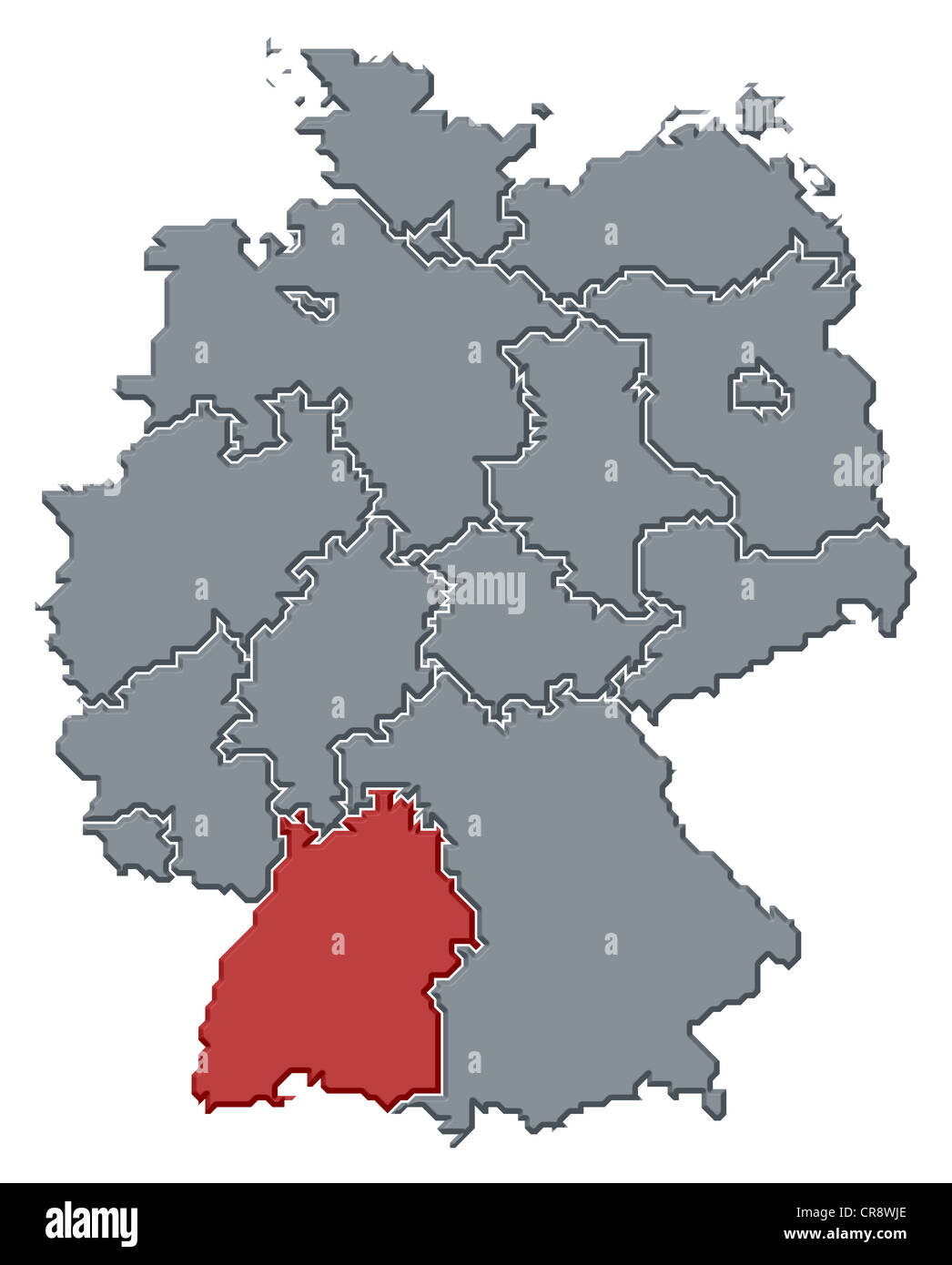 Politische Karte von Deutschland mit den mehrere Staaten wo Baden-Württemberg markiert ist. Stockfoto