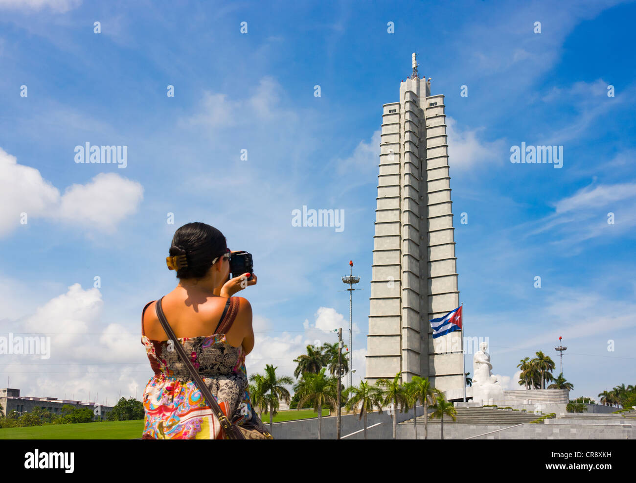 Touristen fotografieren Denkmal für Jose Marti in Havanna, Kuba Stockfoto