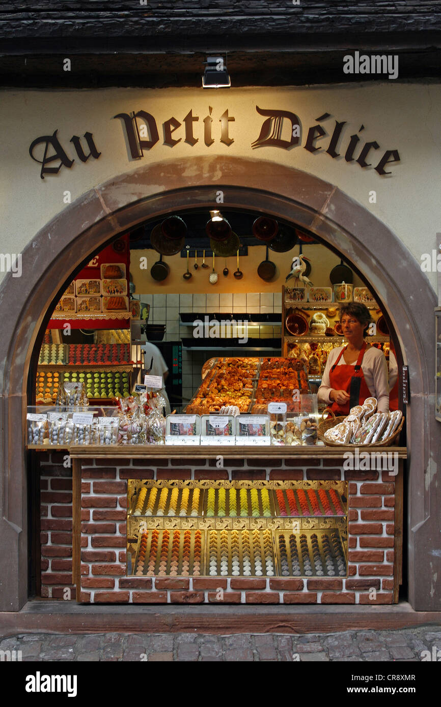 Bäckerei, Au Petit Delice, Riquewihr, Elsass Wein Route, Frankreich, Europa Stockfoto