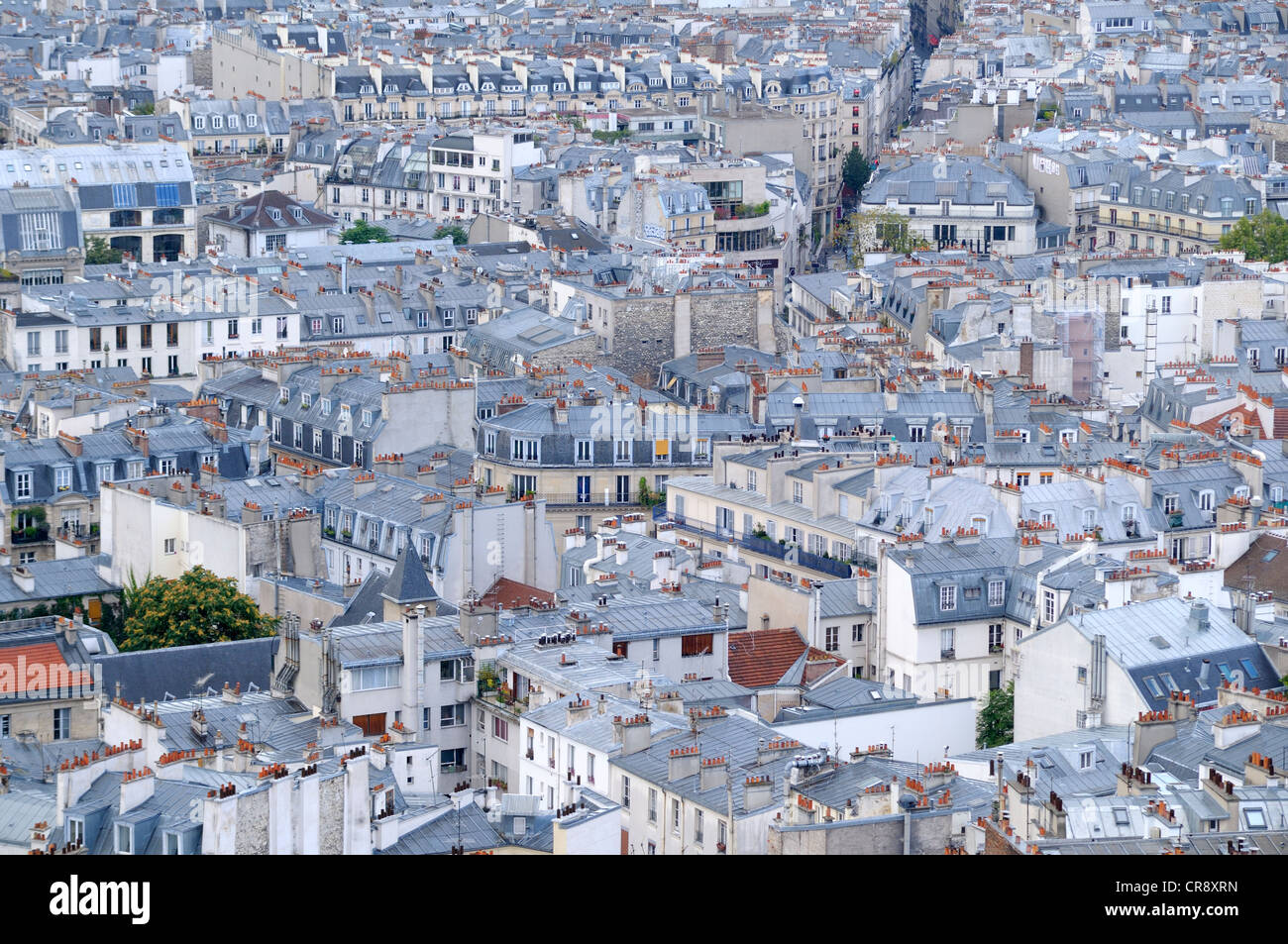 Mit Blick auf die Dächer von Paris von Basilique du Sacré-Cœur, Basilika des Heiligen Herzen von Paris, Paris, Frankreich, Europa Stockfoto