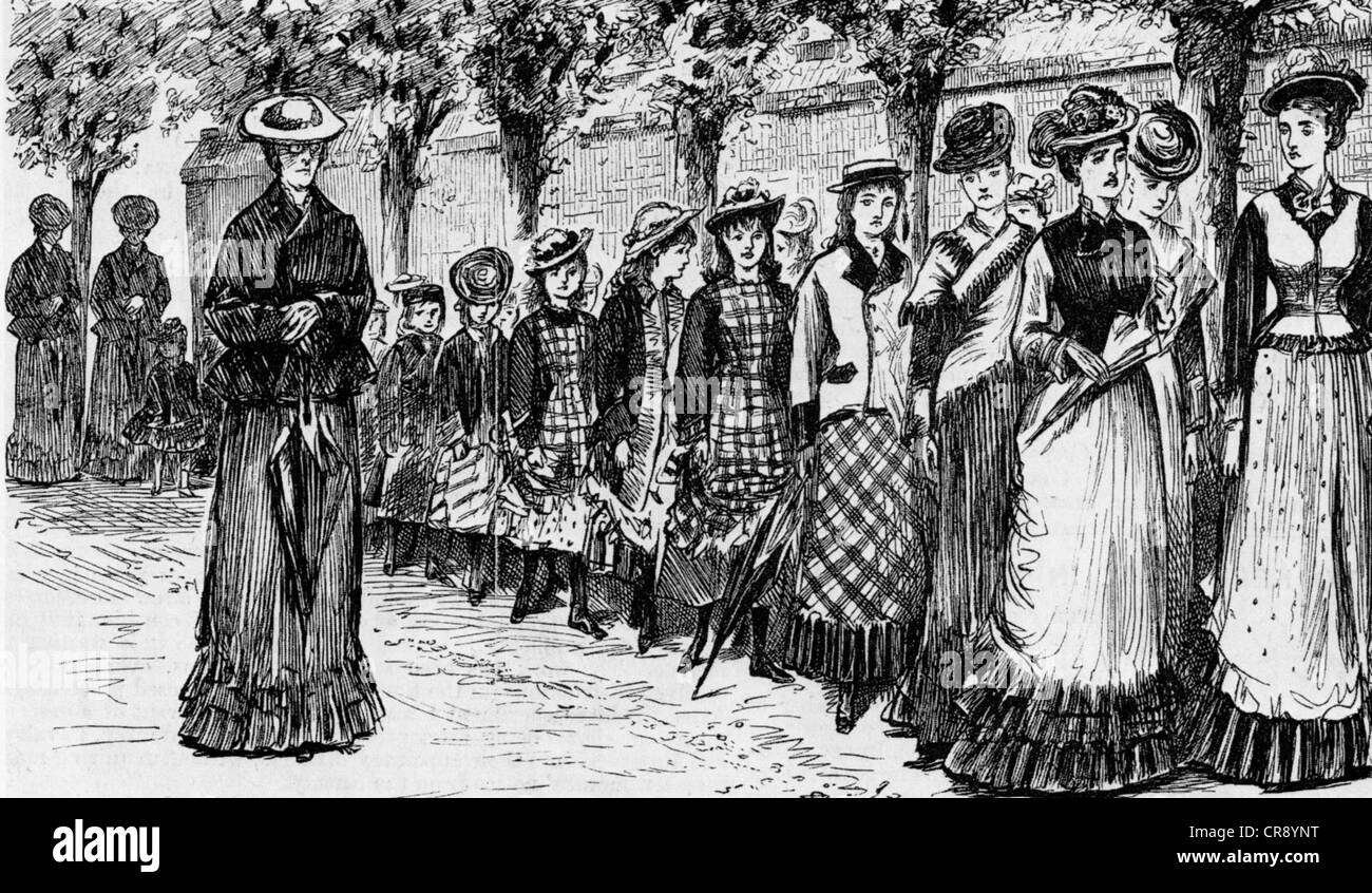 VIKTORIANISCHE SchülerInnen aus eine Punch-Karikatur von 1876 Stockfoto
