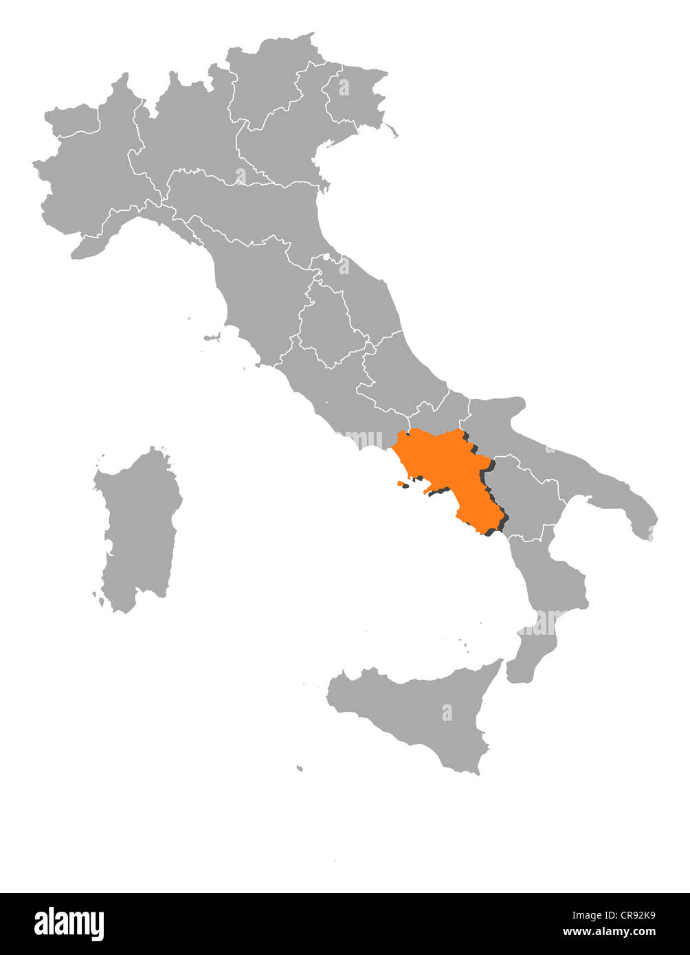 Politische Karte Von Italien Mit Den Verschiedenen Regionen Wo Campania 