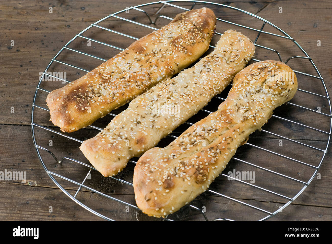 Hausgemachte "Schwaebische Seele", "Schwäbische Seele", Brot mit Kümmel und Salz Stockfoto