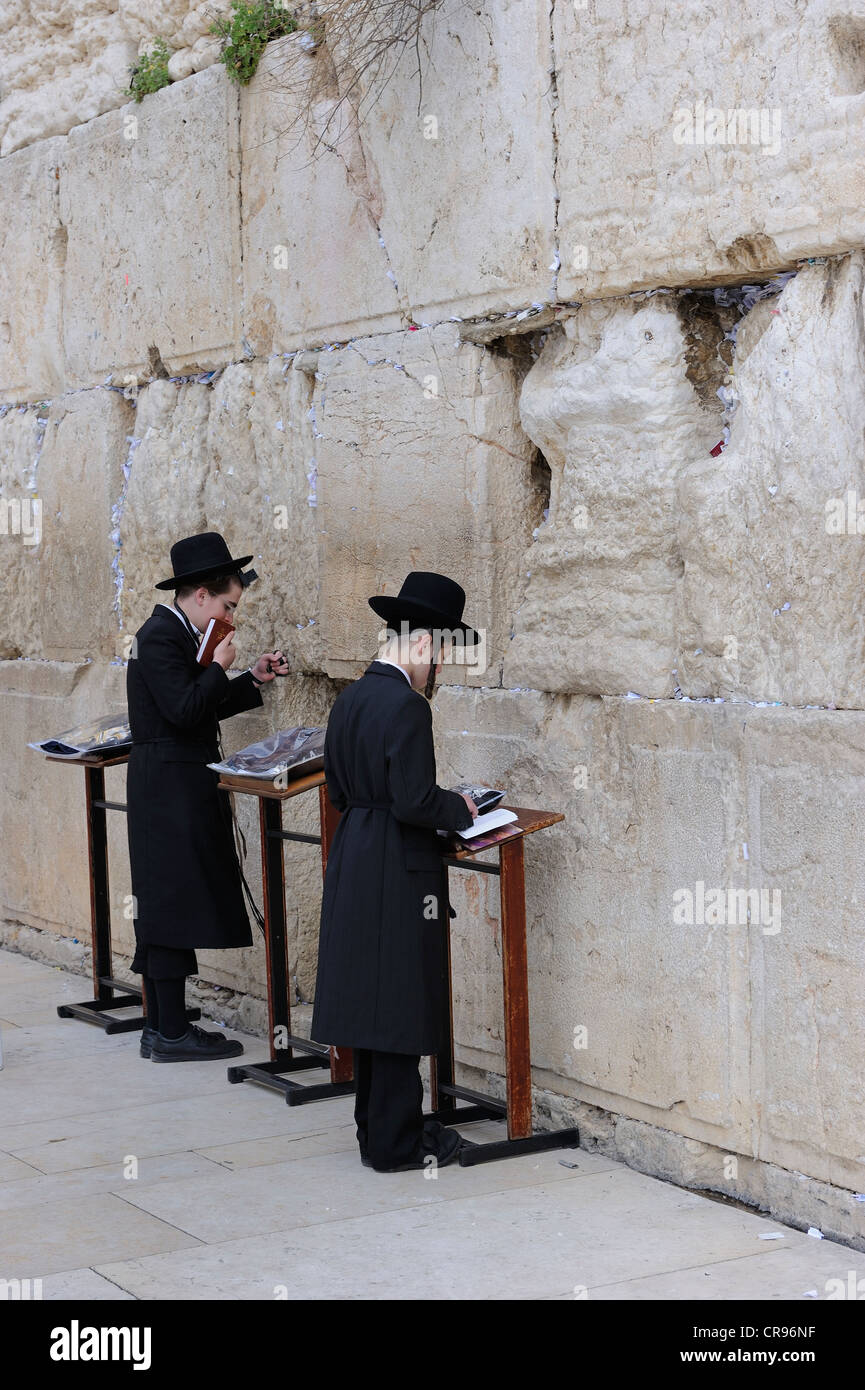 Orthodoxe Juden beten an der Klagemauer, Jerusalem, Israel, Nahost Stockfoto