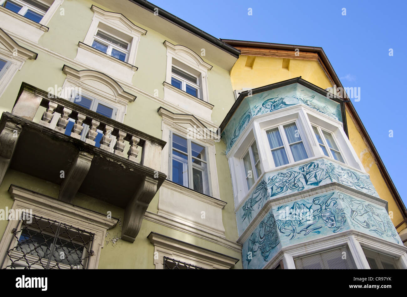 Erker, Balkon, Loggia, Fassade, alte Stadt Bozen, Bozen, Südtirol, Italien, Europa Stockfoto