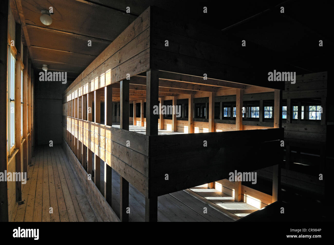 Etagenbett Zimmer im Konzentrationslager Dachau in der Nähe von München, Bayern, Deutschland, Europa Stockfoto