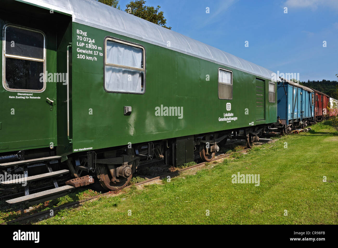 Alten Eisenbahnwaggons in Amerang, Bayern, Deutschland, Europa Stockfoto