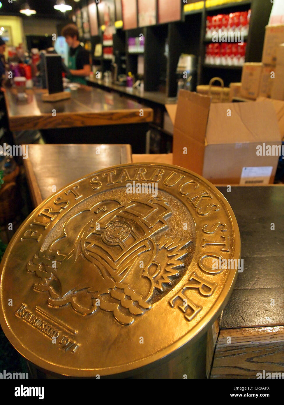 Ersten Starbucks Store, Seattle Stockfoto