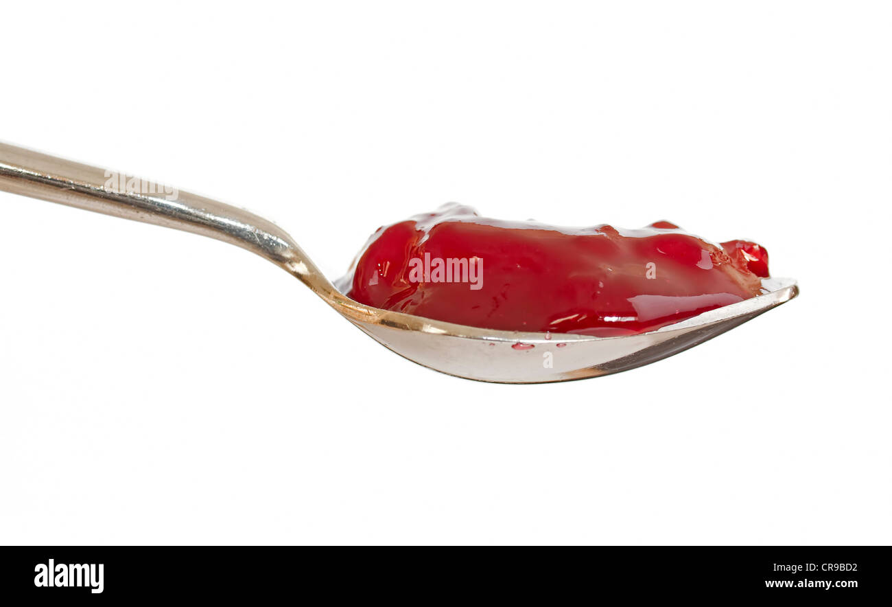 Löffel rote Himbeermarmelade Stockfoto