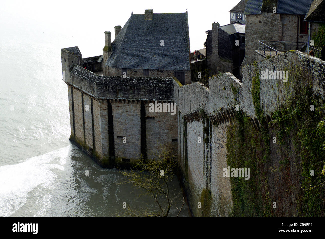 Flut von La Tour Boucle, Wälle, Mont Saint-Michel, Normandie, Frankreich Stockfoto