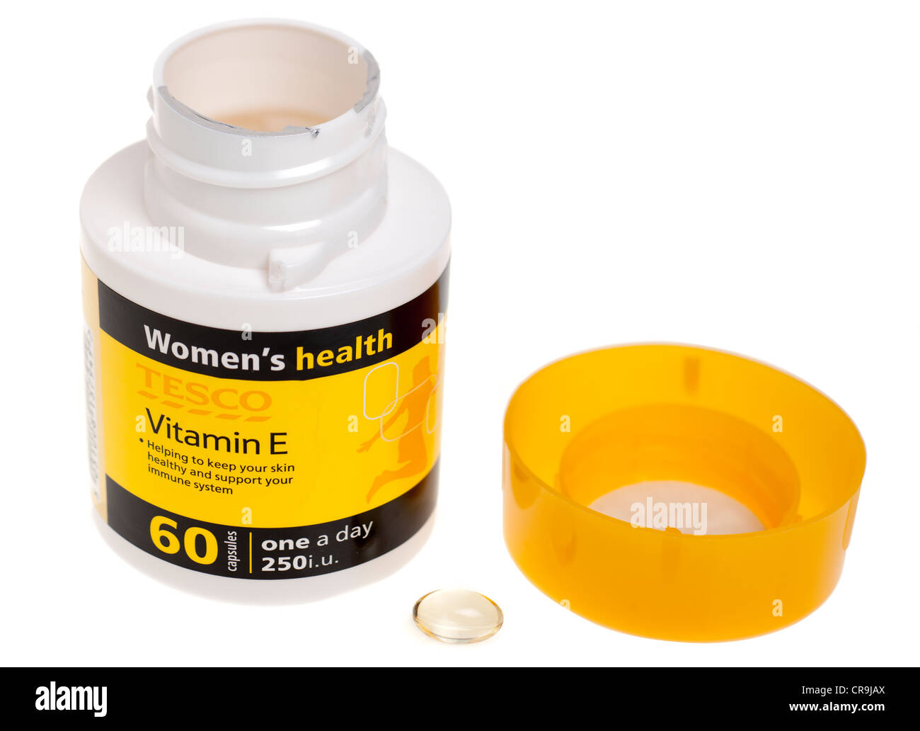 Container von Vitamin E Kapseln Womens Health von Tesco Stockfoto