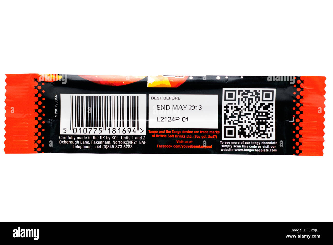 Codes auf eine Schokolade bar Wrapper Stockfoto