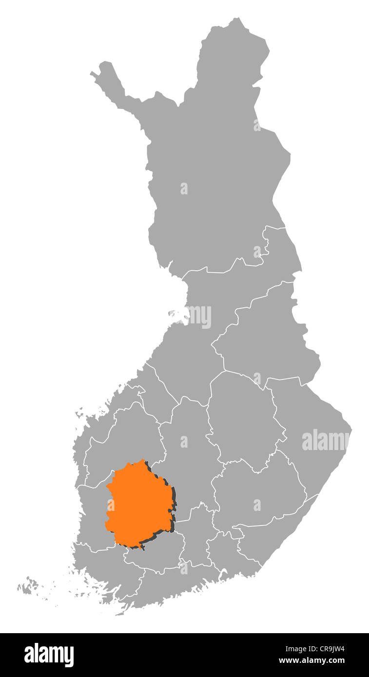 Politische Karte von Finnland mit mehreren Regionen wo Pirkanmaa markiert ist. Stockfoto