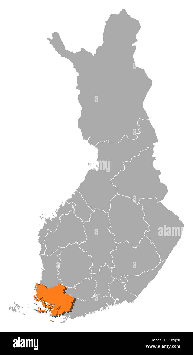 Politische Karte von Finnland mit mehreren Regionen wo Finnland richtige markiert ist. Stockfoto