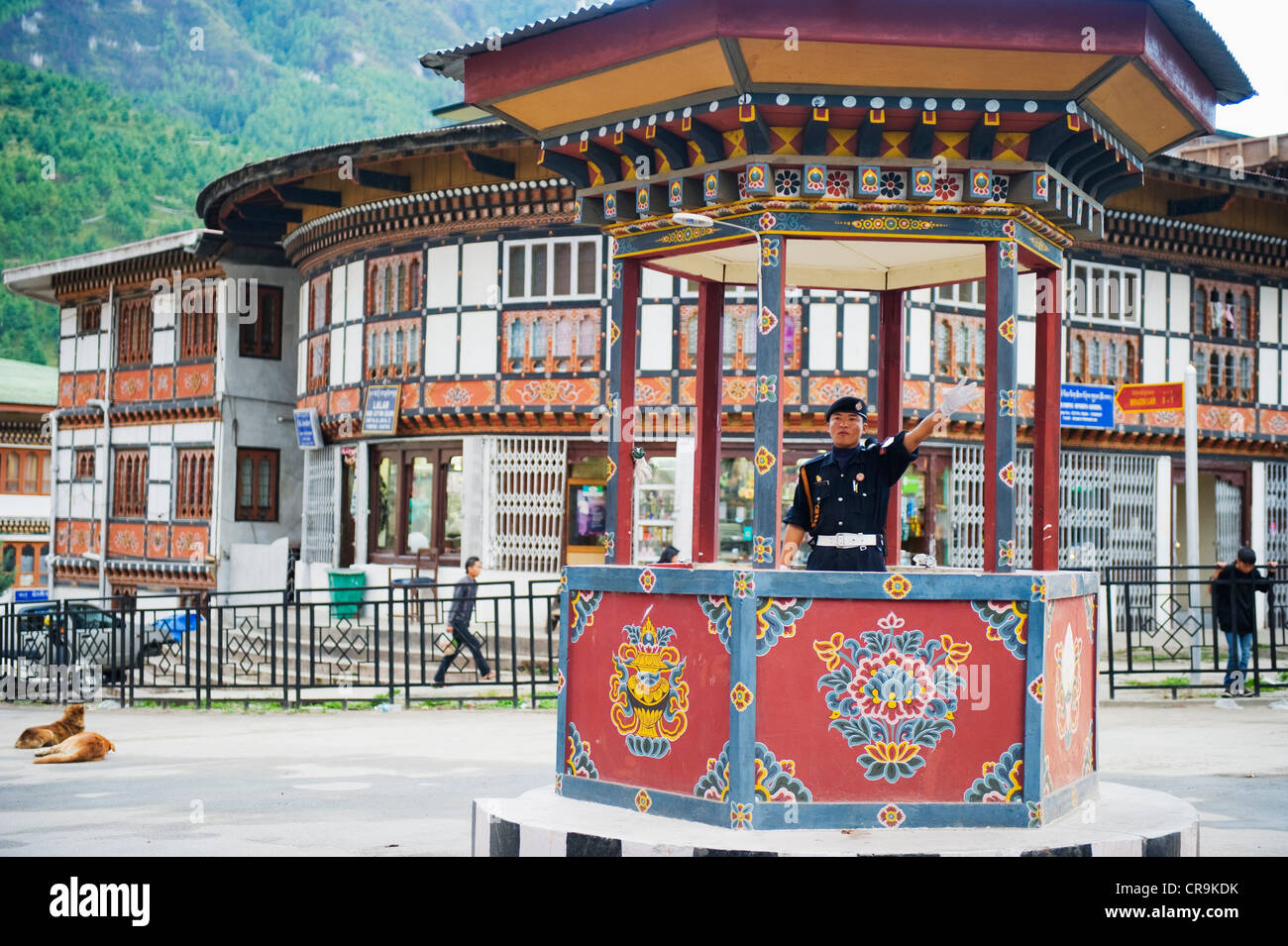 Polizei handbetrieben Kreisverkehr, Thimphu (Hauptstadt), Bhutan, Asien Stockfoto