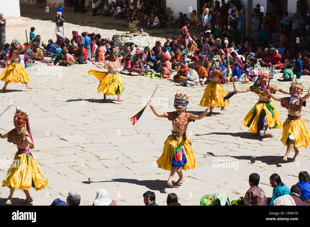 tanzen Darsteller Tsechu Festivals, Thimphu Gompa Kloster Phobjikha Tal, Bhutan, Asien Stockfoto