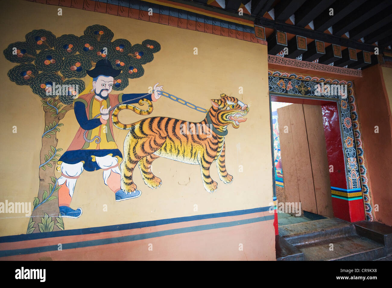 Wandmalereien, Paro Rinpung Dzong (1644), Paro, Bhutan, Asien Stockfoto