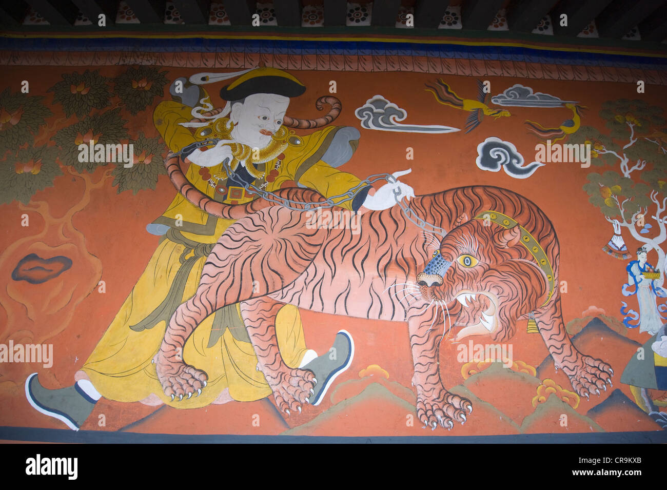 Wandmalerei in Paro Rinpung Dzong (1644), Paro, Bhutan, Asien Stockfoto